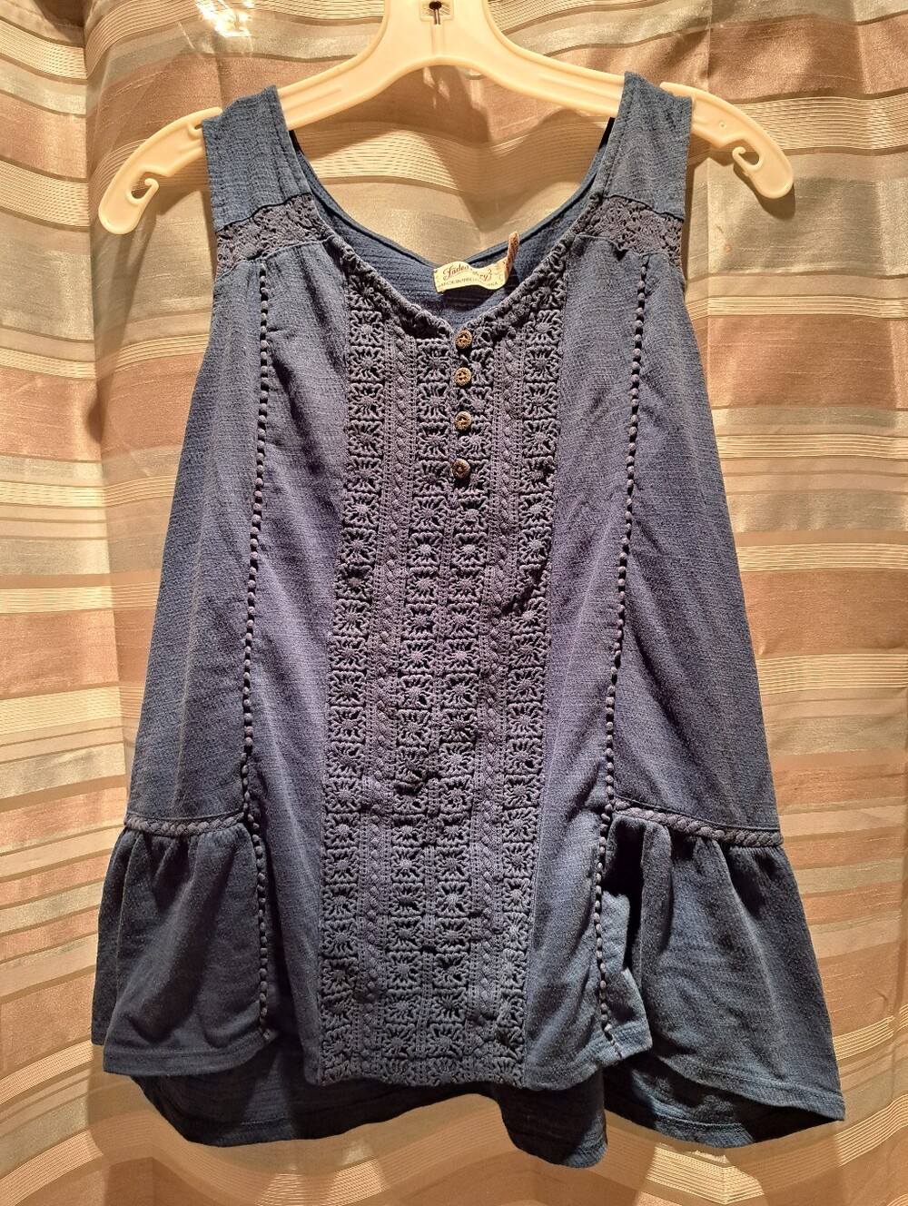 Faded Glory Navy Crochet Front Button Tank
